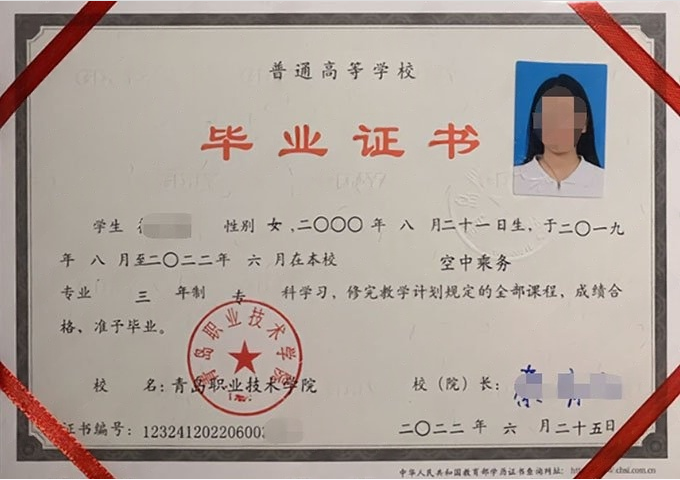 昭通青岛职业技术学院毕业证样本图片